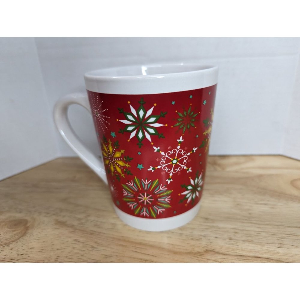 Royal Norfolk Christmas Holiday snowflake mug red wrap around abstract 4‎ 1/2 in